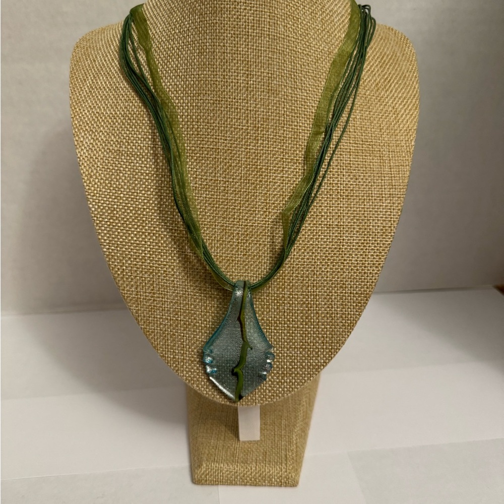 Leaf Shaped Lampwork Glass Pendant Necklace